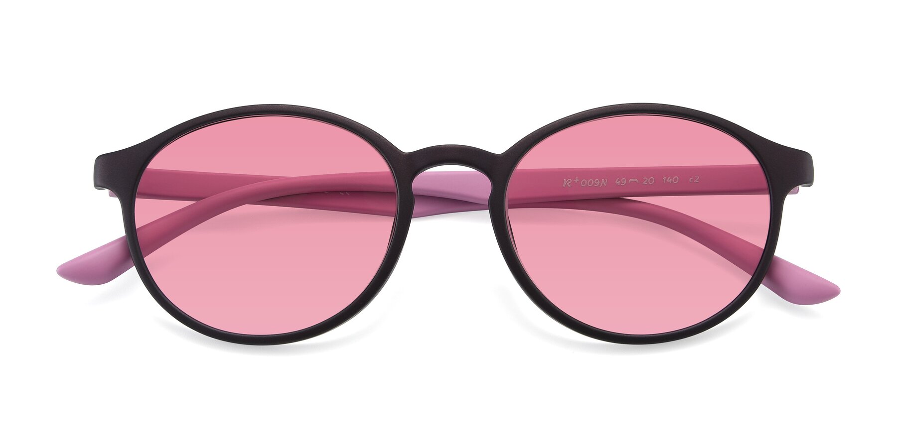 Folded Front of R+009N in Matte Coffee-Pink with Pink Tinted Lenses
