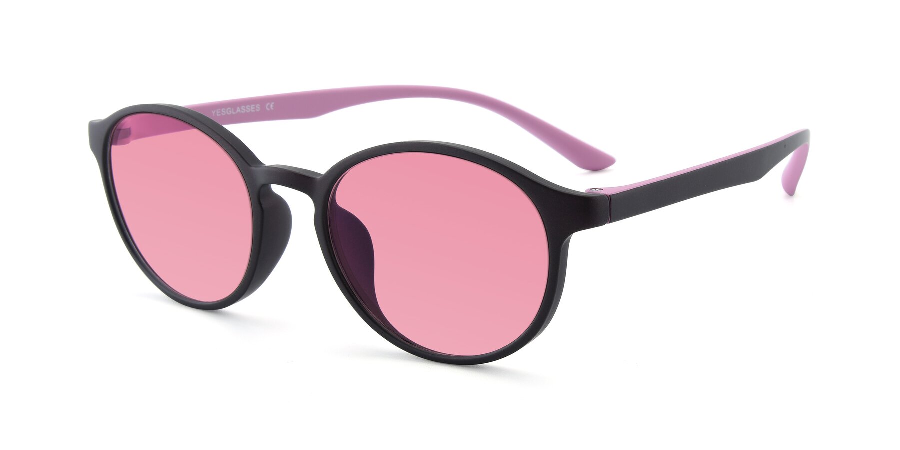Angle of R+009N in Matte Coffee-Pink with Pink Tinted Lenses