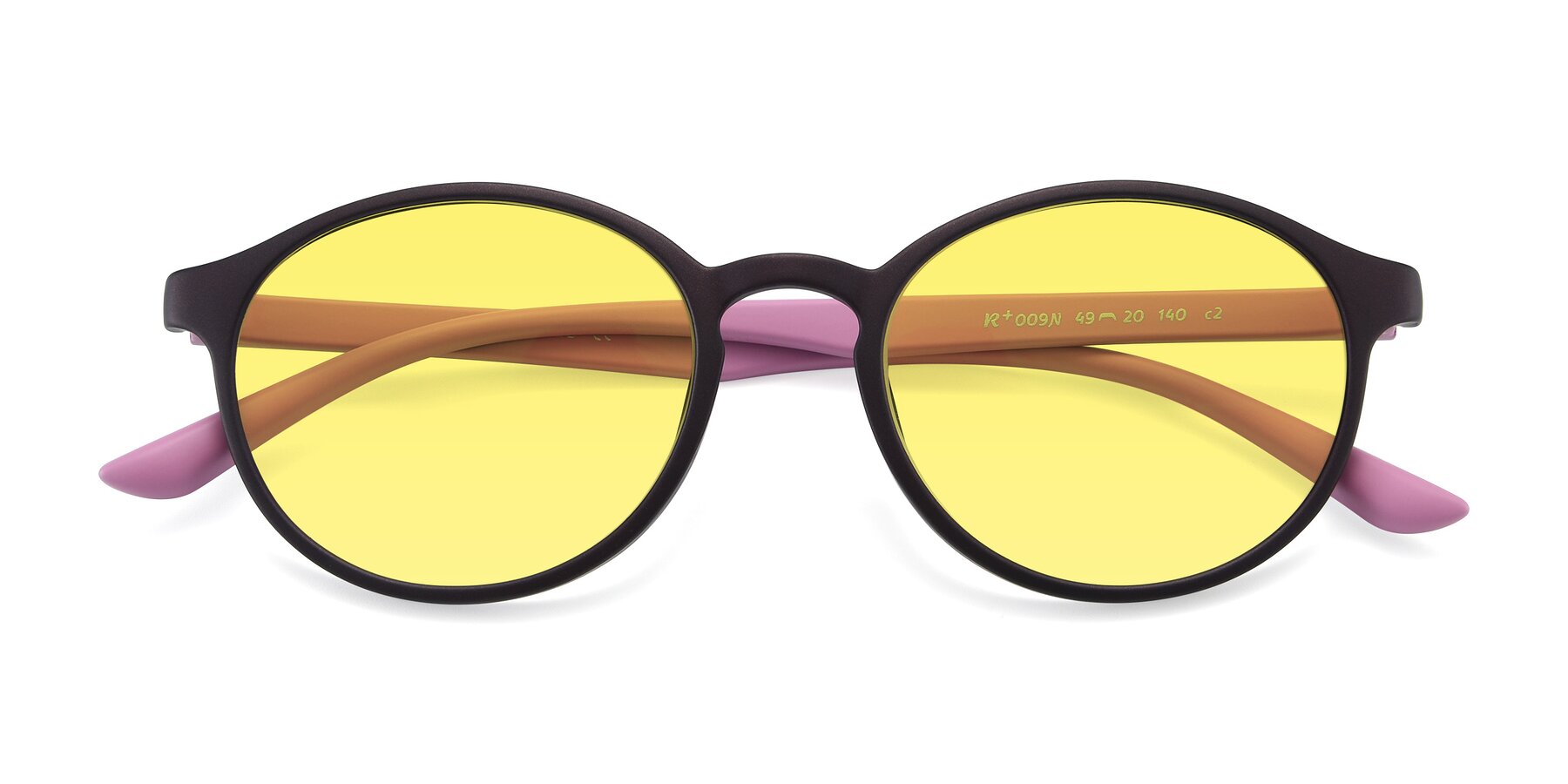 Folded Front of R+009N in Matte Coffee-Pink with Medium Yellow Tinted Lenses