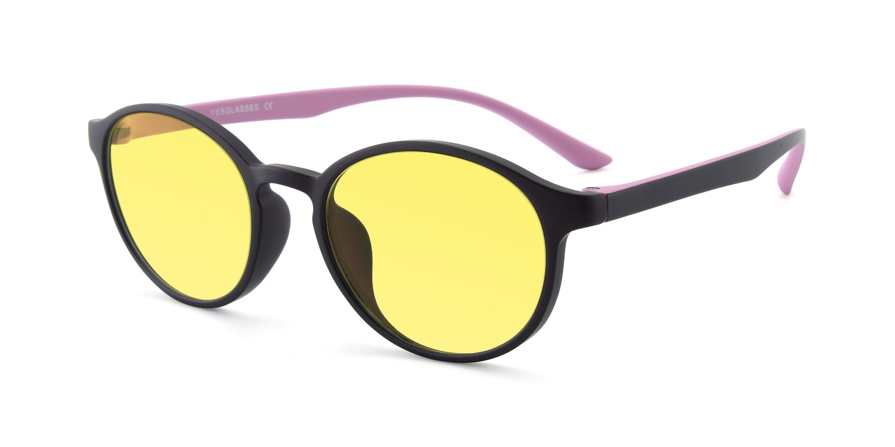 Angle of R+009N in Matte Coffee-Pink with Medium Yellow Tinted Lenses