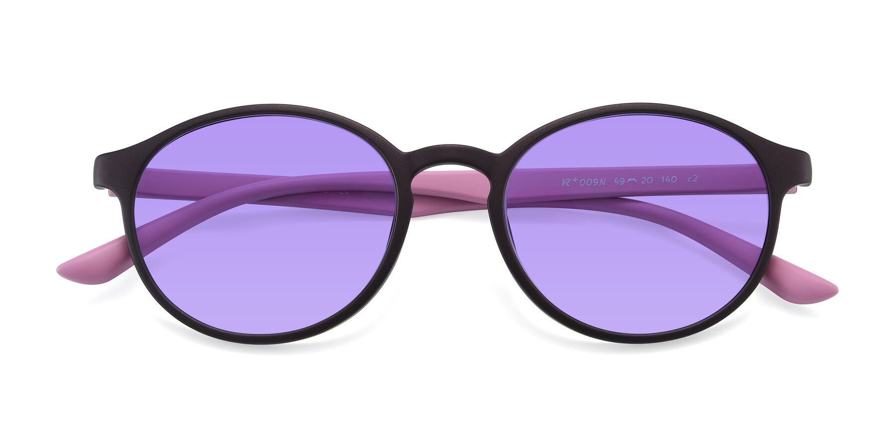 Folded Front of R+009N in Matte Coffee-Pink with Medium Purple Tinted Lenses