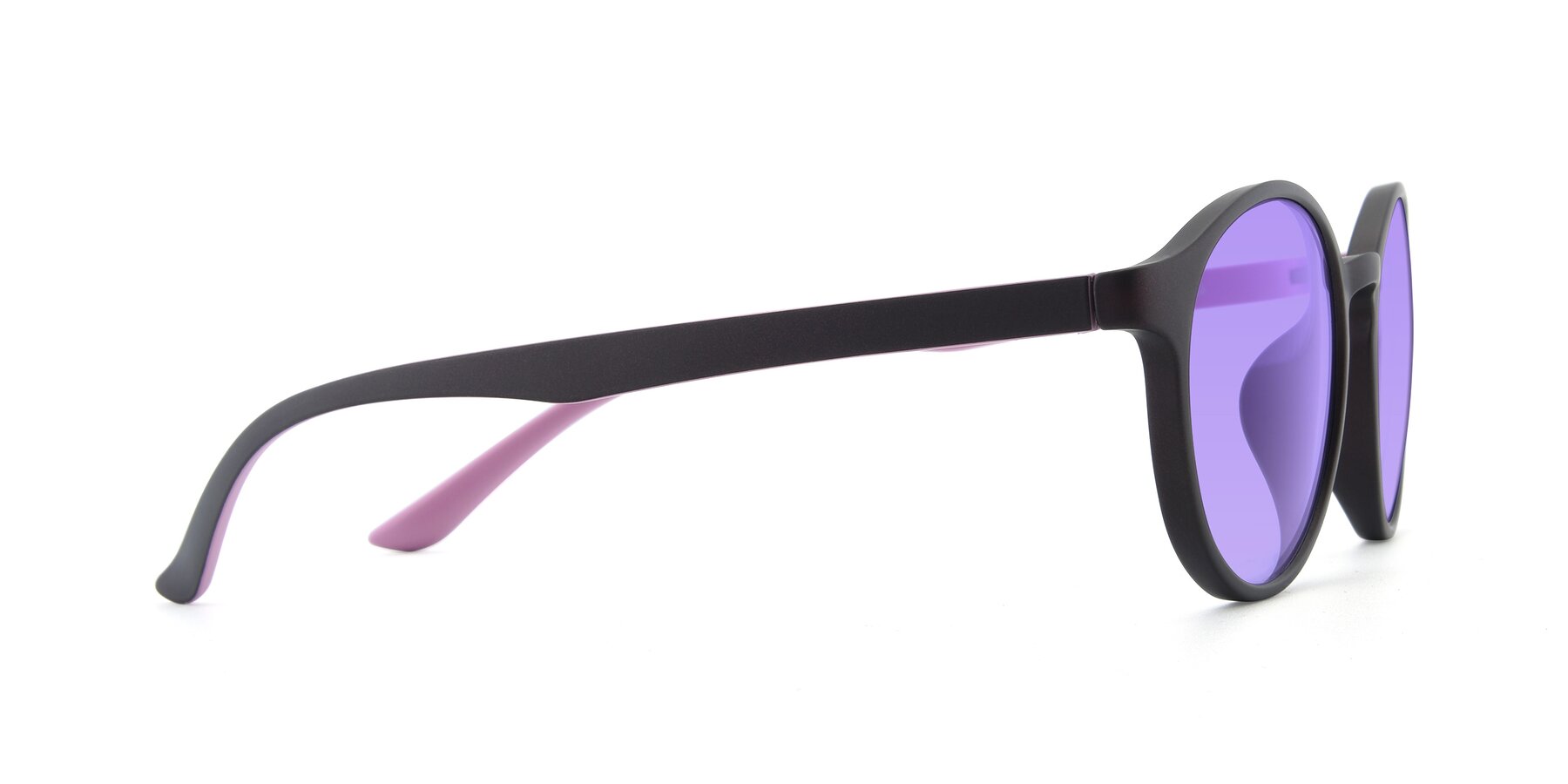Side of R+009N in Matte Coffee-Pink with Medium Purple Tinted Lenses