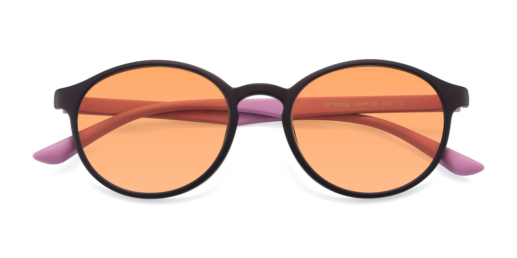 Folded Front of R+009N in Matte Coffee-Pink with Medium Orange Tinted Lenses