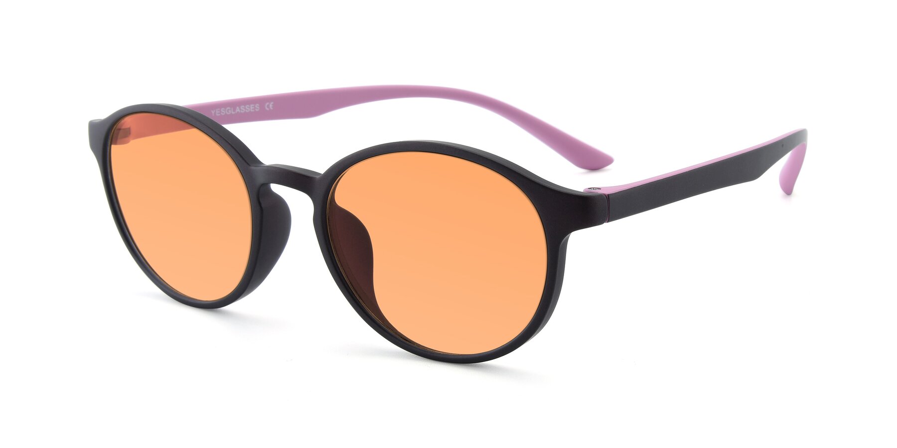 Angle of R+009N in Matte Coffee-Pink with Medium Orange Tinted Lenses