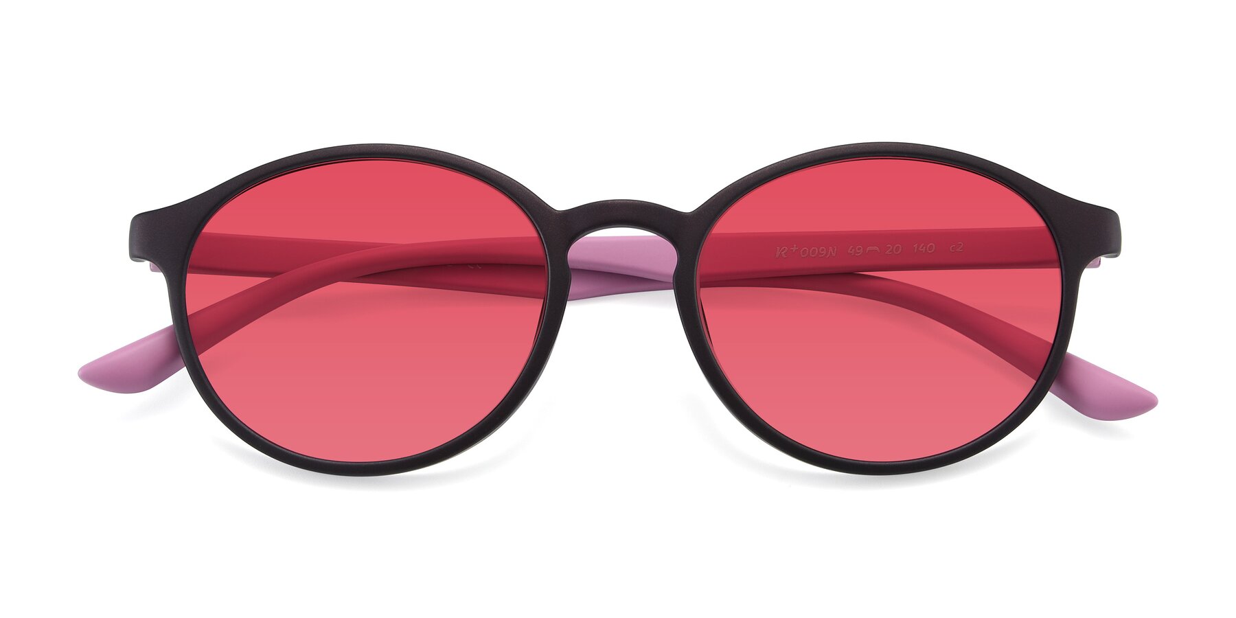 Folded Front of R+009N in Matte Coffee-Pink with Red Tinted Lenses