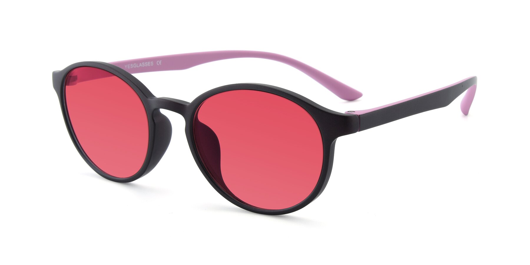 Angle of R+009N in Matte Coffee-Pink with Red Tinted Lenses