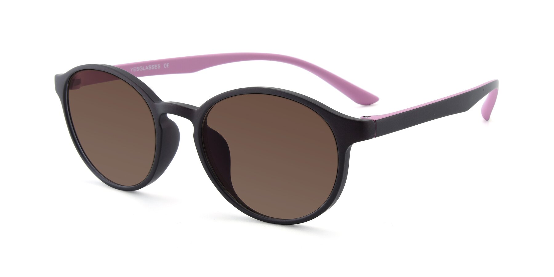 Angle of R+009N in Matte Coffee-Pink with Brown Tinted Lenses