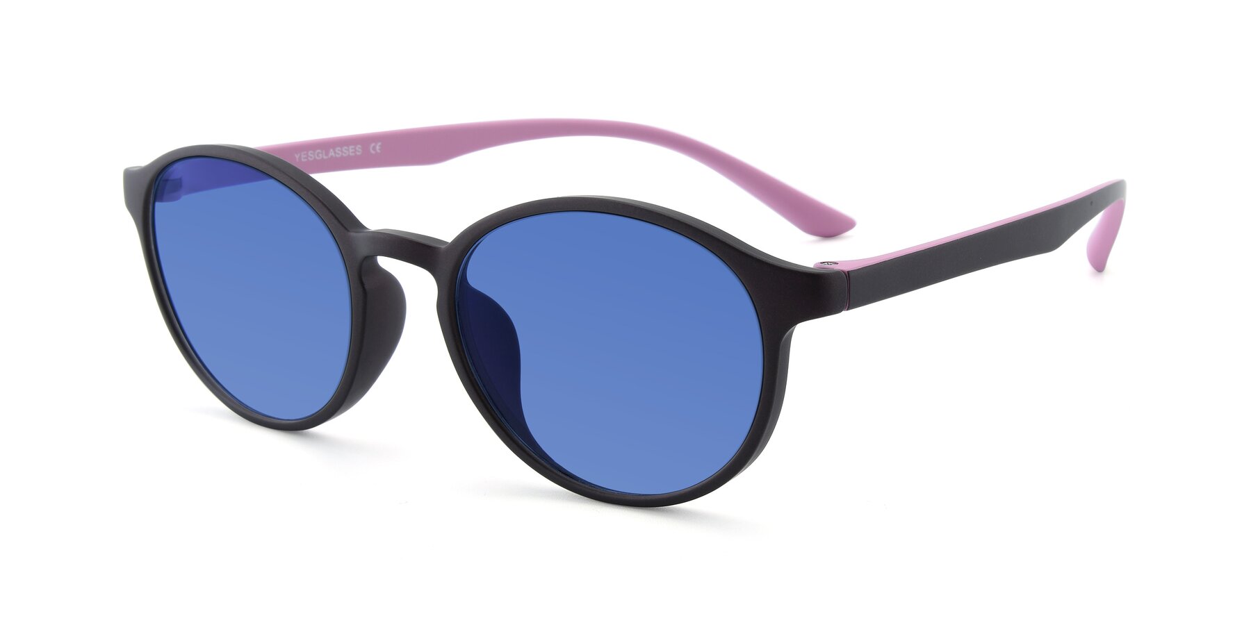 Angle of R+009N in Matte Coffee-Pink with Blue Tinted Lenses