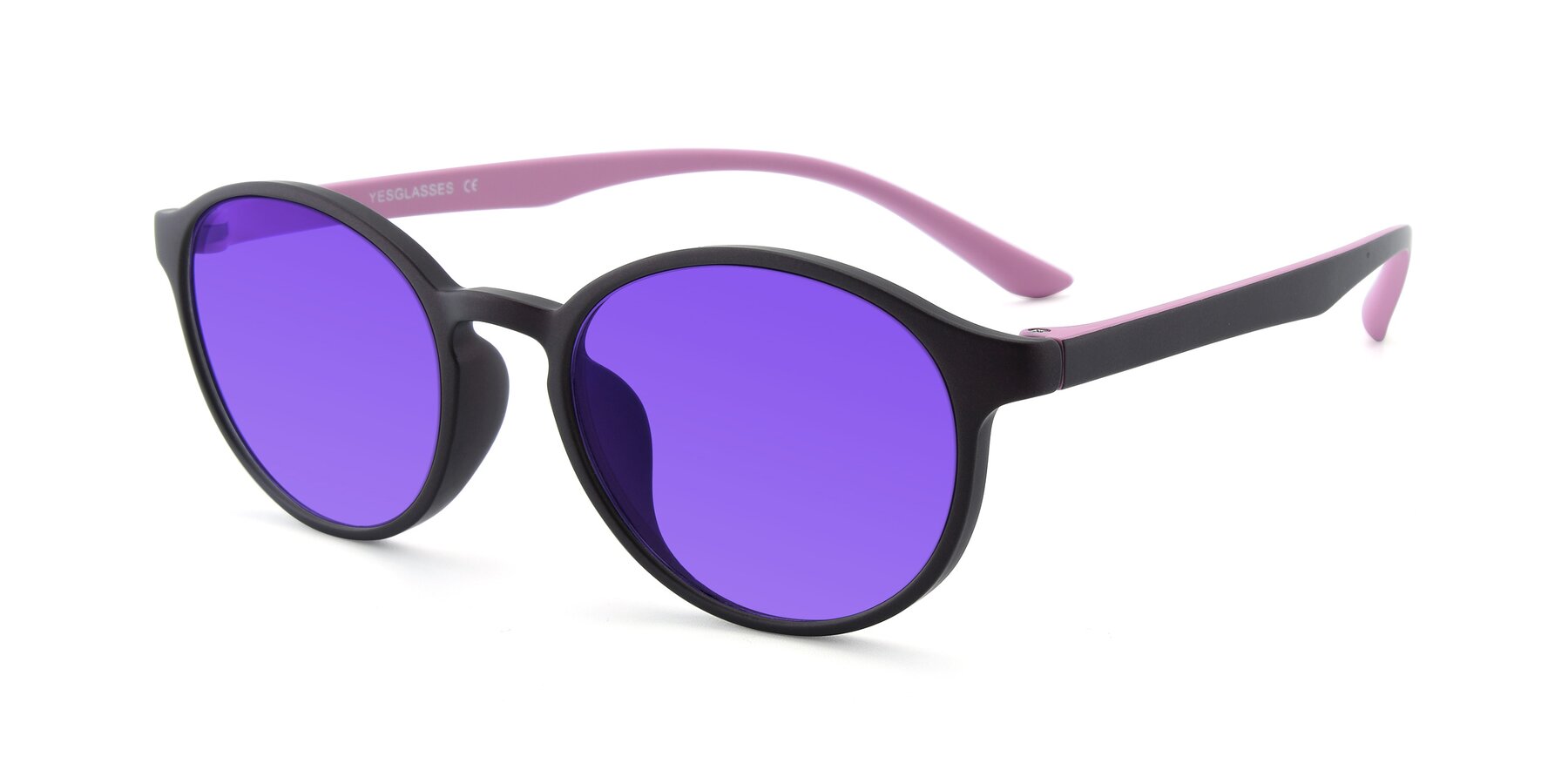 Angle of R+009N in Matte Coffee-Pink with Purple Tinted Lenses