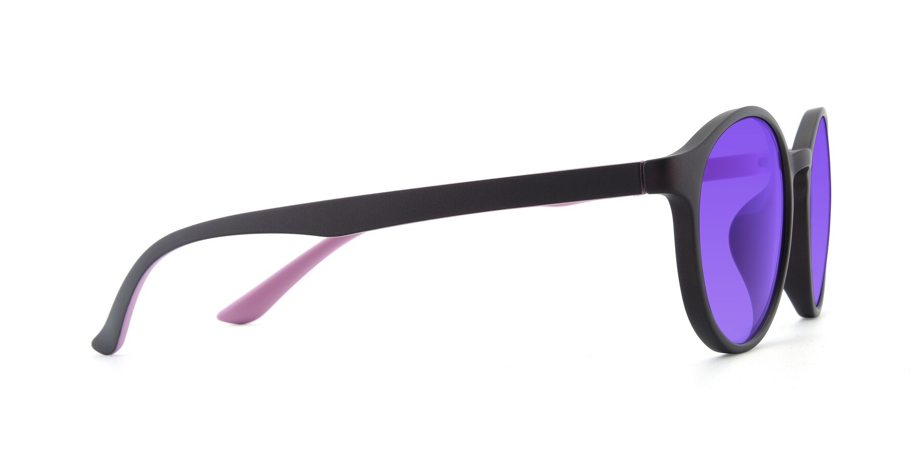 Side of R+009N in Matte Coffee-Pink with Purple Tinted Lenses