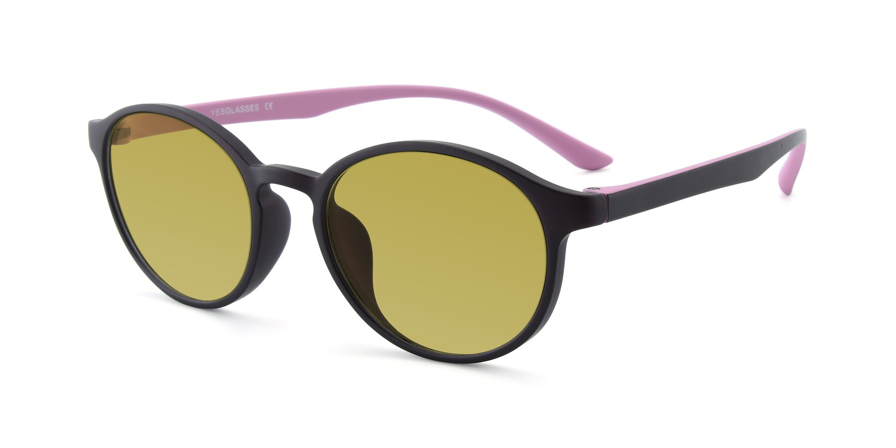 Angle of R+009N in Matte Coffee-Pink with Champagne Tinted Lenses