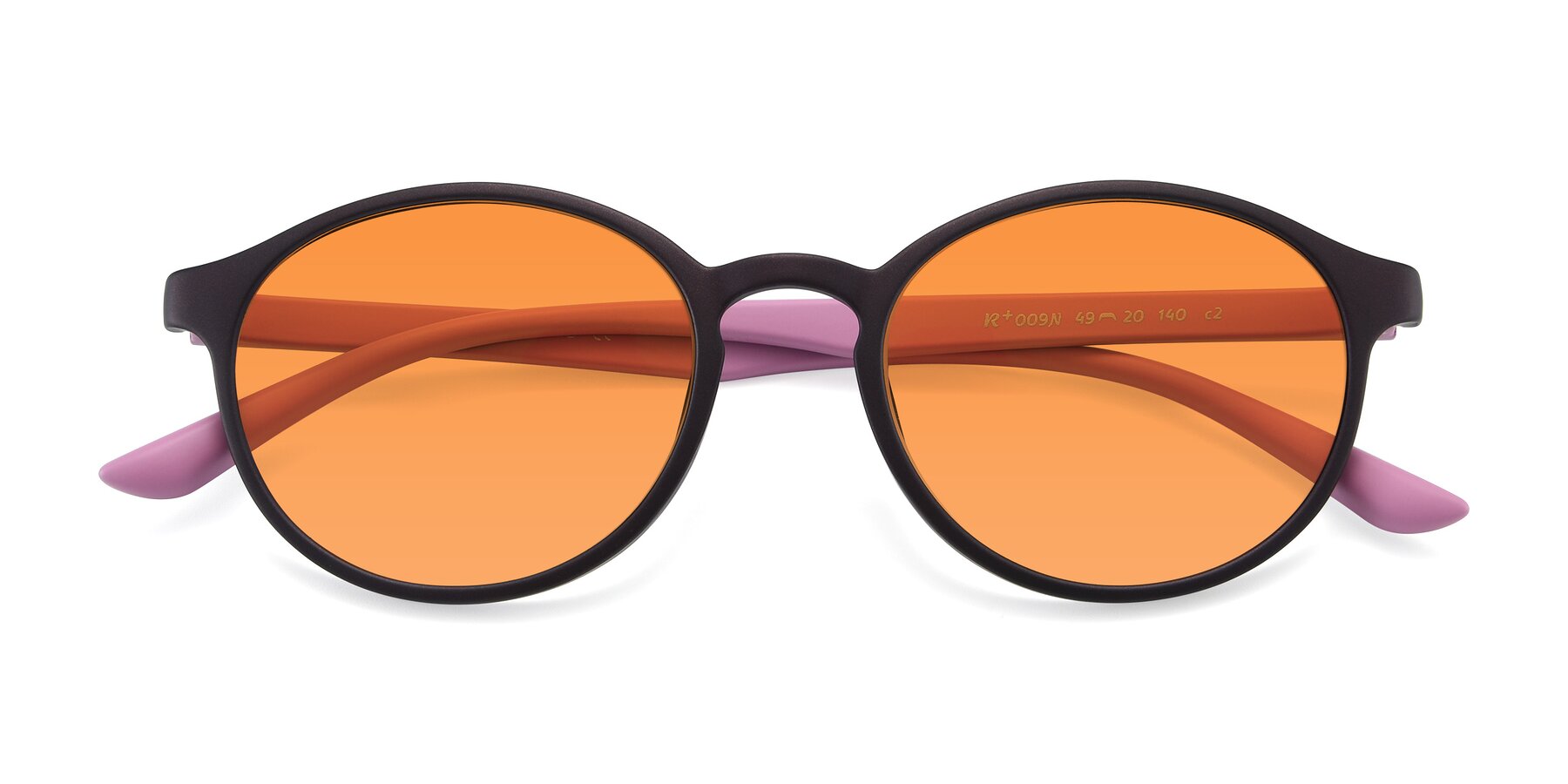 Folded Front of R+009N in Matte Coffee-Pink with Orange Tinted Lenses