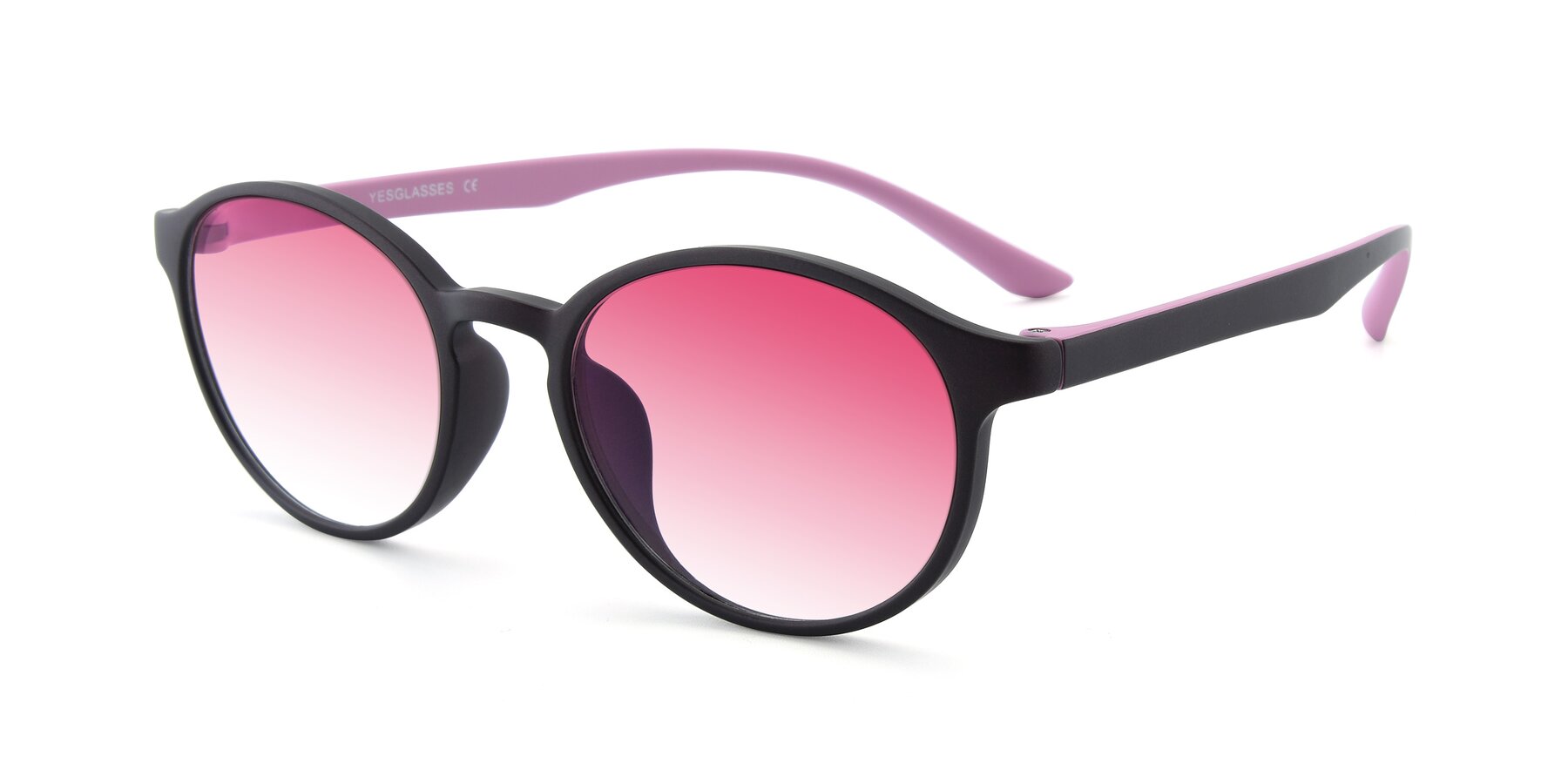 Angle of R+009N in Matte Coffee-Pink with Pink Gradient Lenses