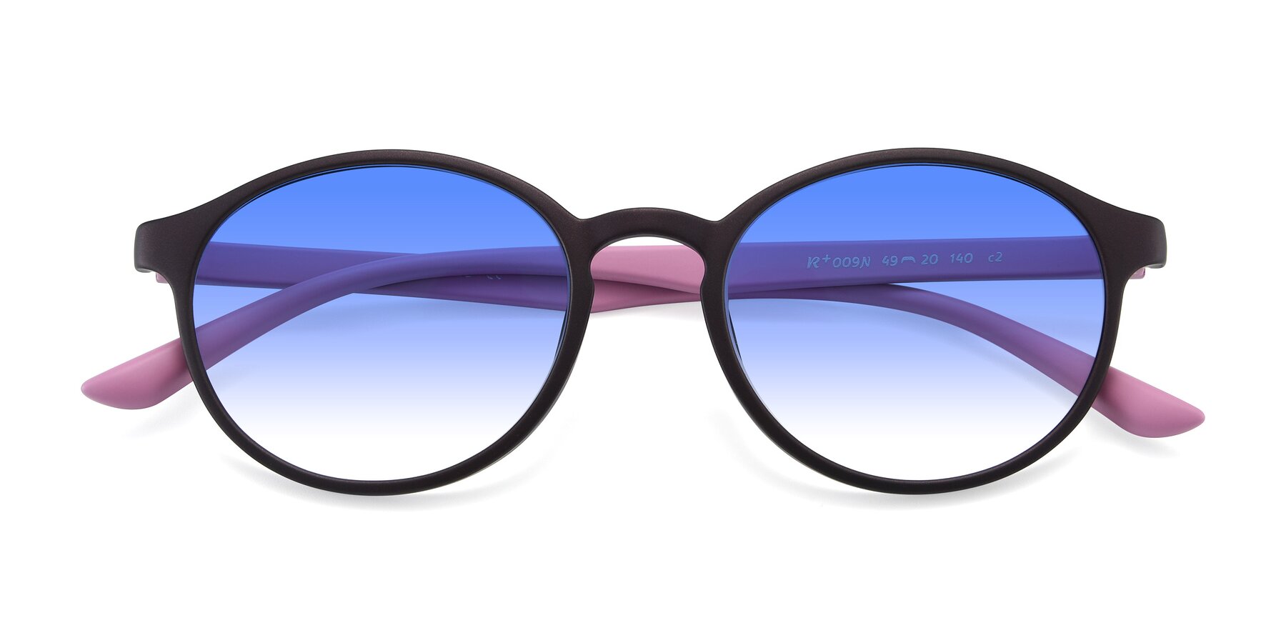Folded Front of R+009N in Matte Coffee-Pink with Blue Gradient Lenses
