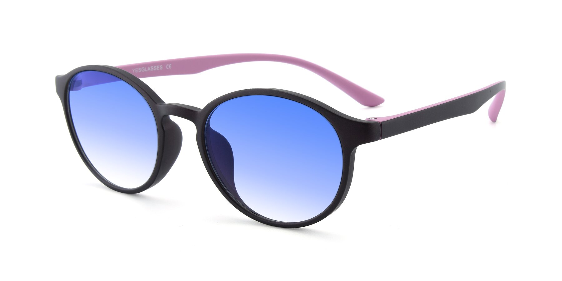 Angle of R+009N in Matte Coffee-Pink with Blue Gradient Lenses