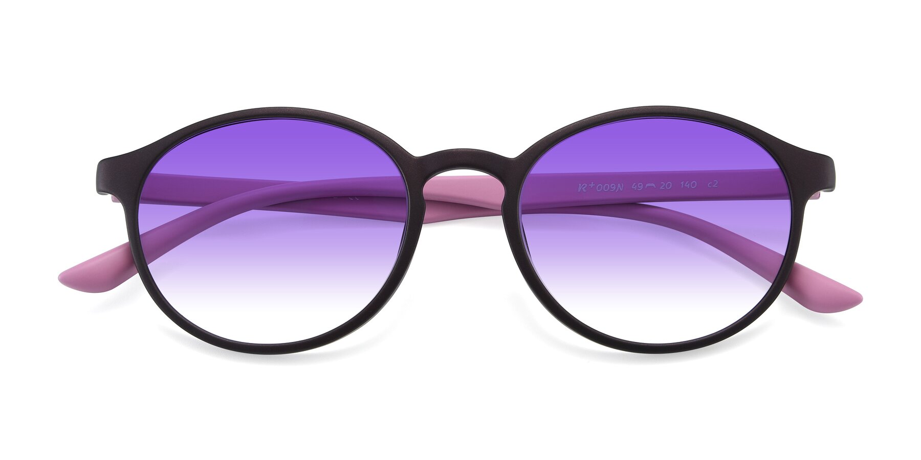 Folded Front of R+009N in Matte Coffee-Pink with Purple Gradient Lenses