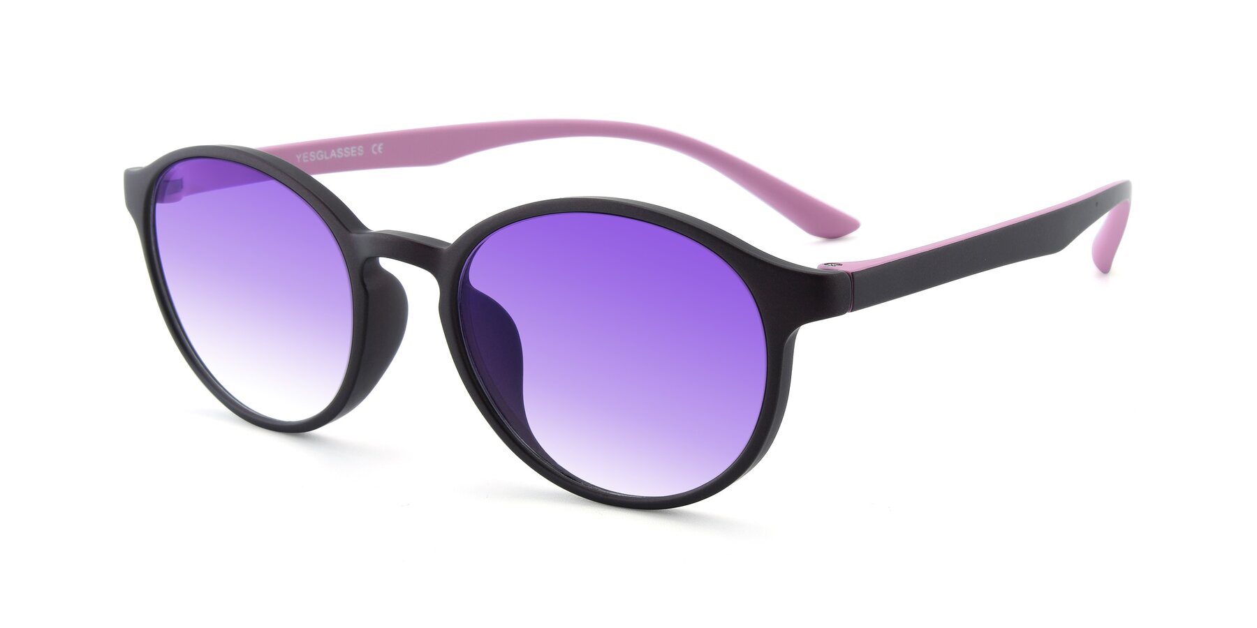 Angle of R+009N in Matte Coffee-Pink with Purple Gradient Lenses