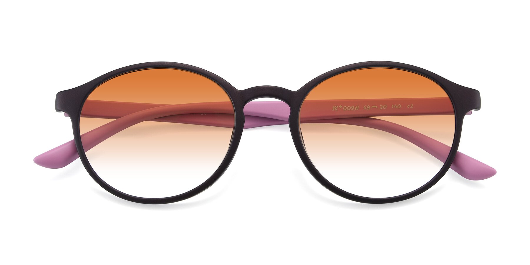Folded Front of R+009N in Matte Coffee-Pink with Orange Gradient Lenses