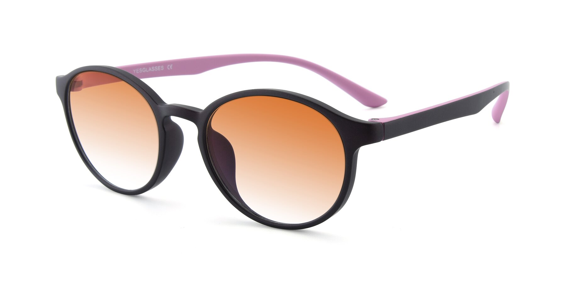 Angle of R+009N in Matte Coffee-Pink with Orange Gradient Lenses