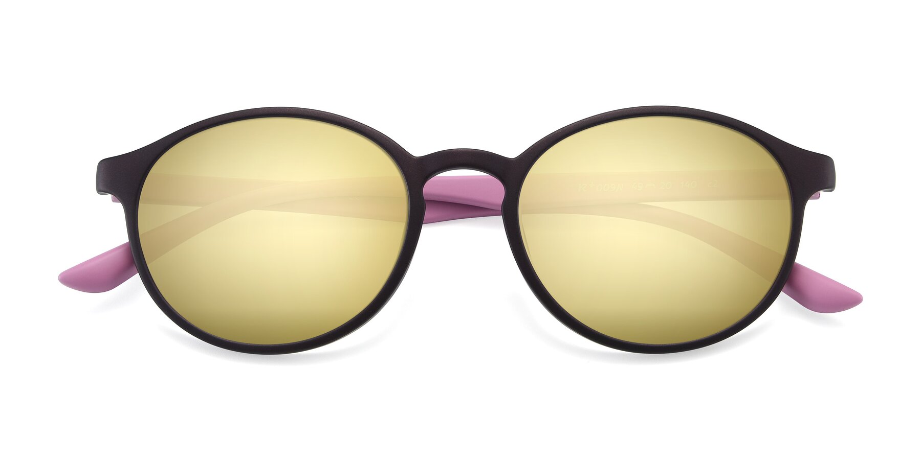 Folded Front of R+009N in Matte Coffee-Pink with Gold Mirrored Lenses