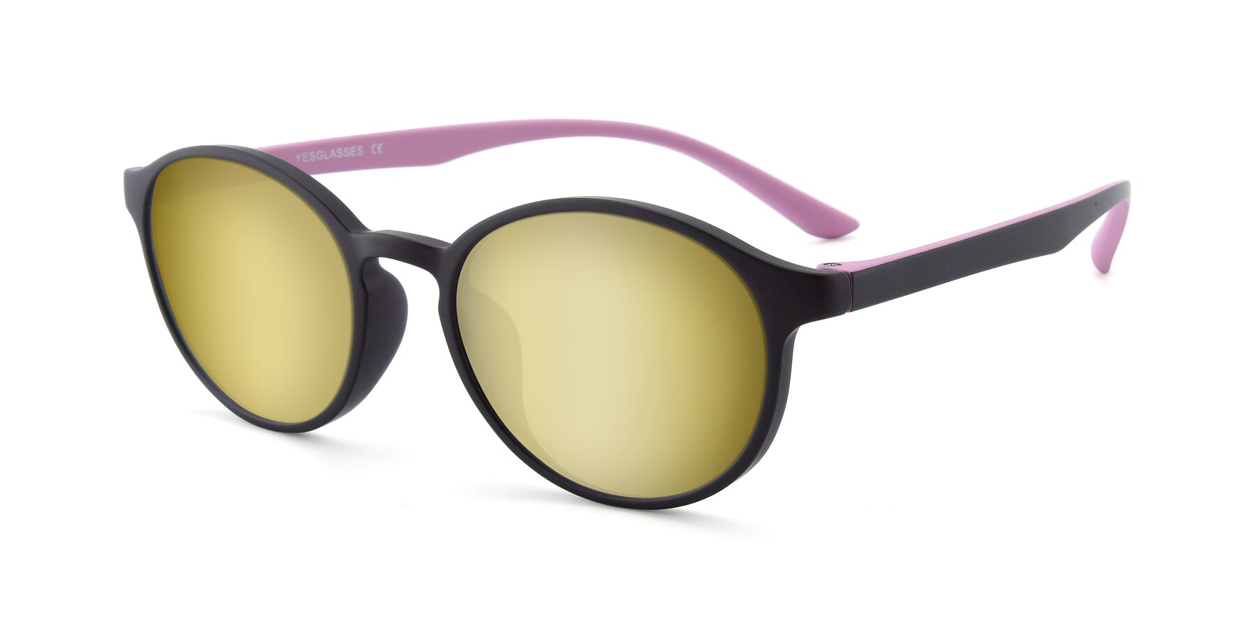 Angle of R+009N in Matte Coffee-Pink with Gold Mirrored Lenses