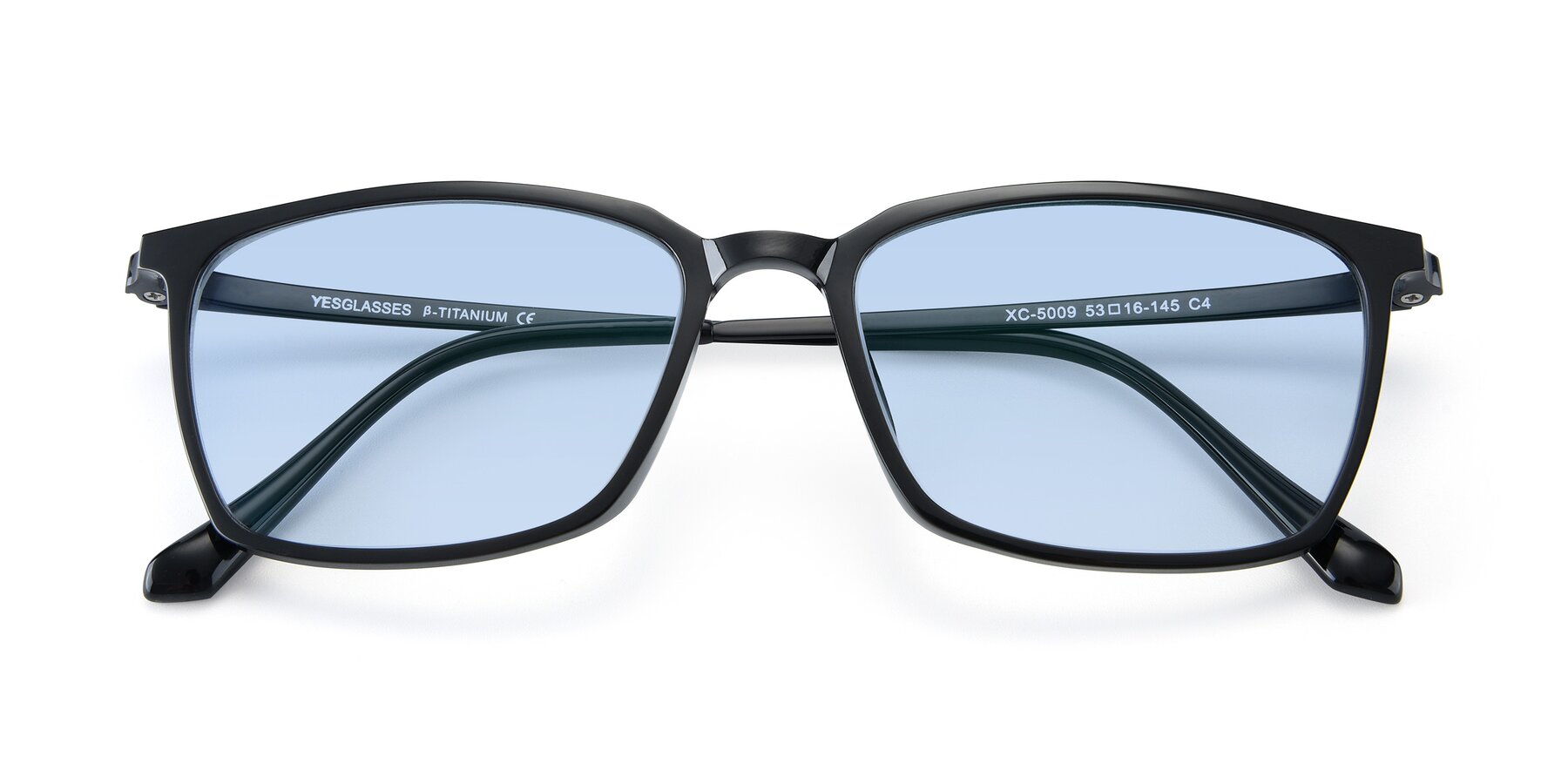 Folded Front of XC-5009 in Black with Light Blue Tinted Lenses
