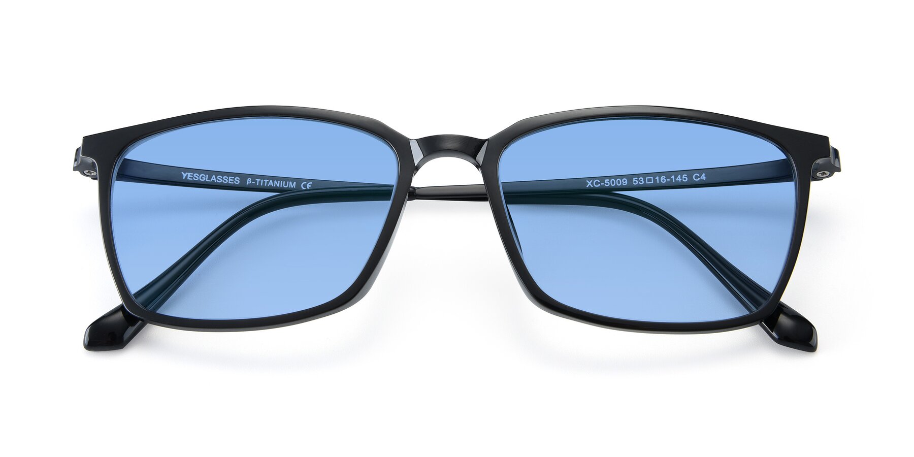 Folded Front of XC-5009 in Black with Medium Blue Tinted Lenses