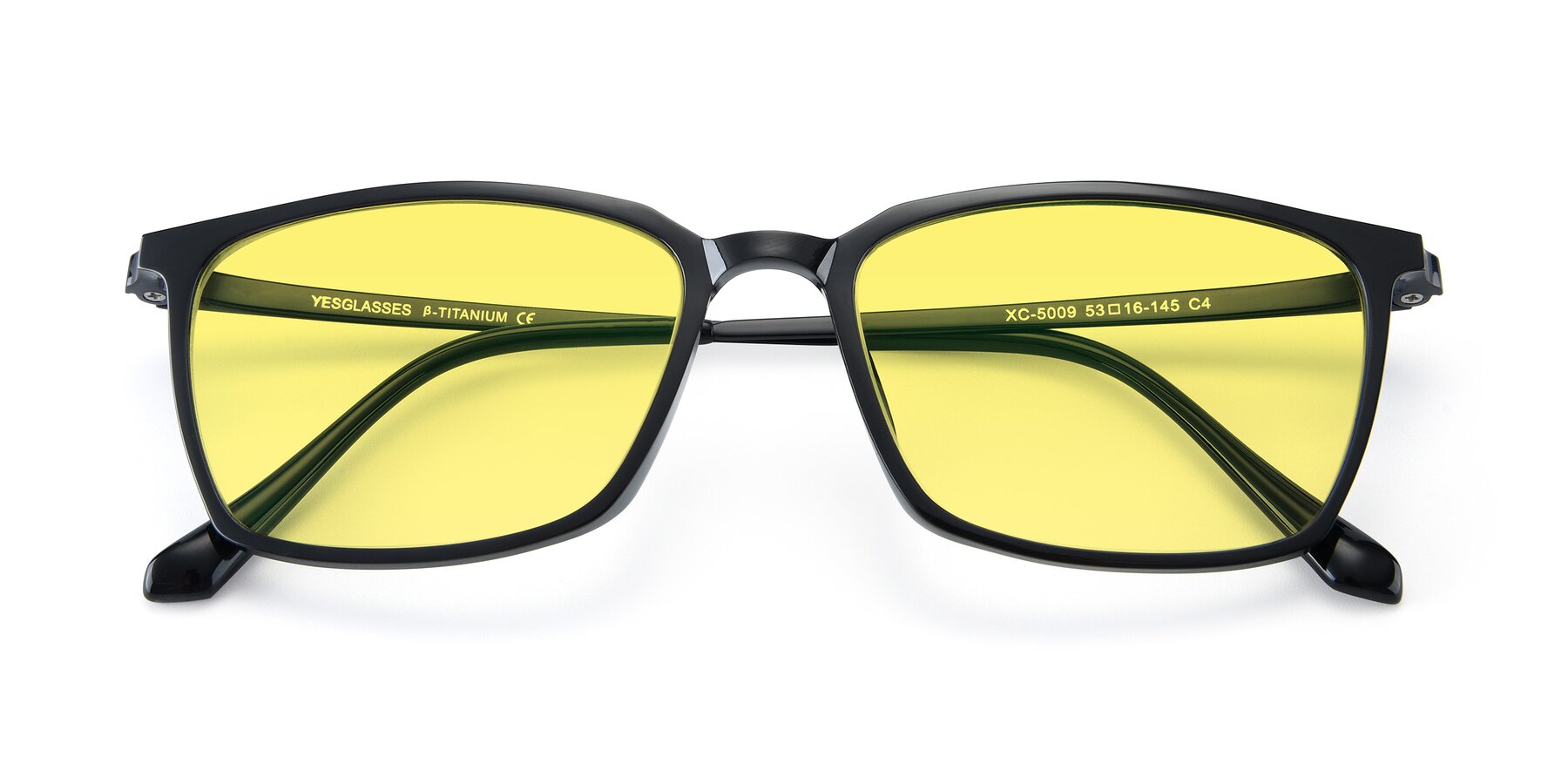 Folded Front of XC-5009 in Black with Medium Yellow Tinted Lenses