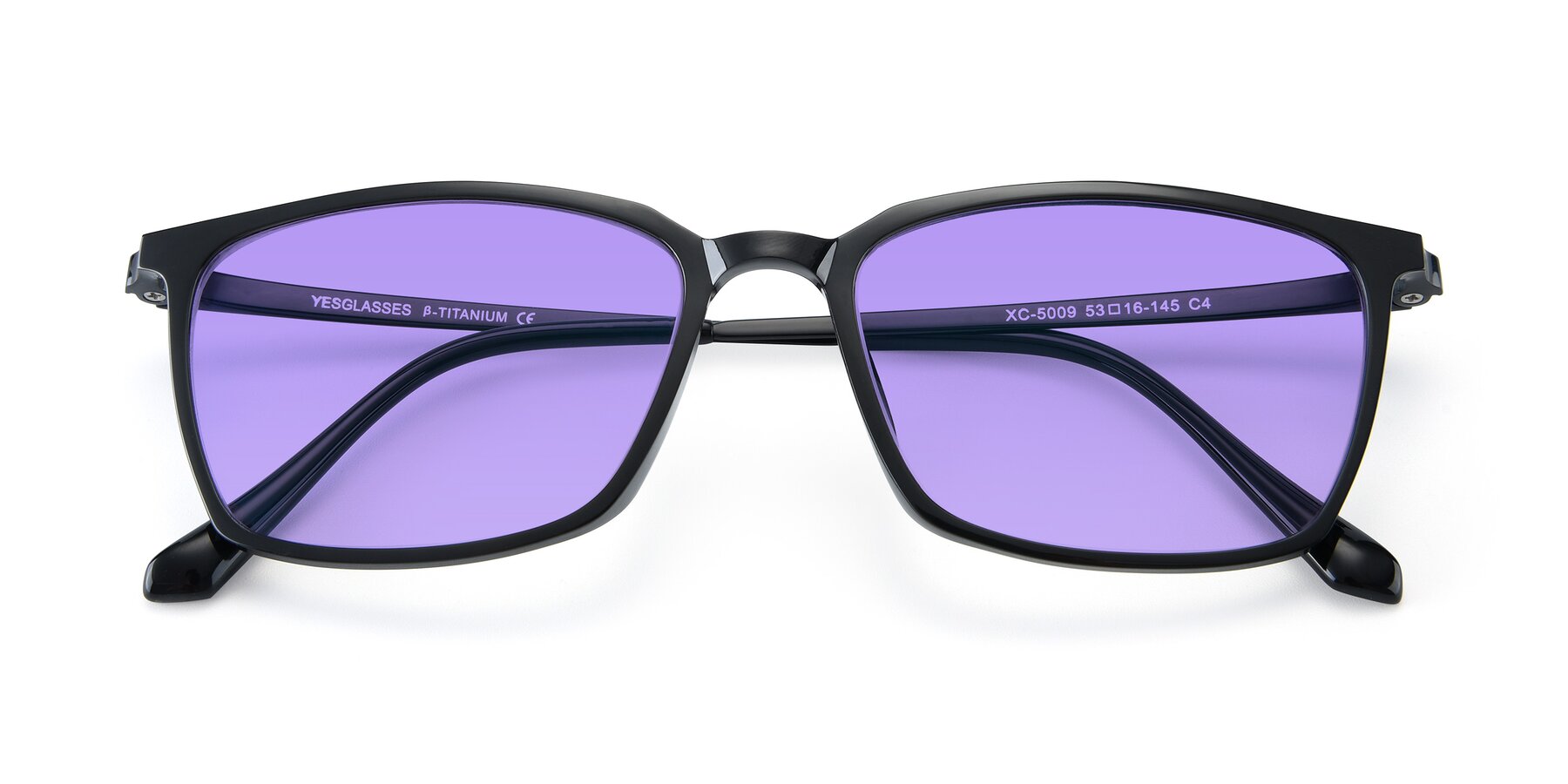 Folded Front of XC-5009 in Black with Medium Purple Tinted Lenses