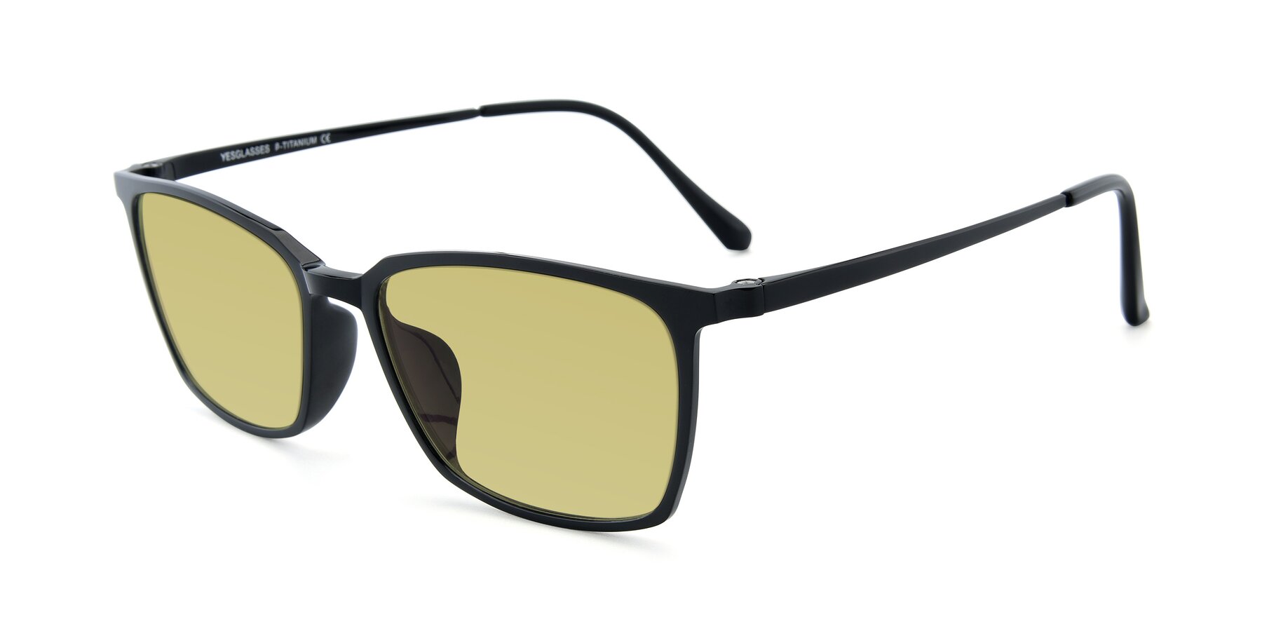Angle of XC-5009 in Black with Medium Champagne Tinted Lenses