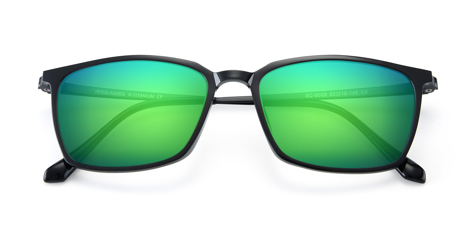 Folded Front of XC-5009 in Black with Green Mirrored Lenses