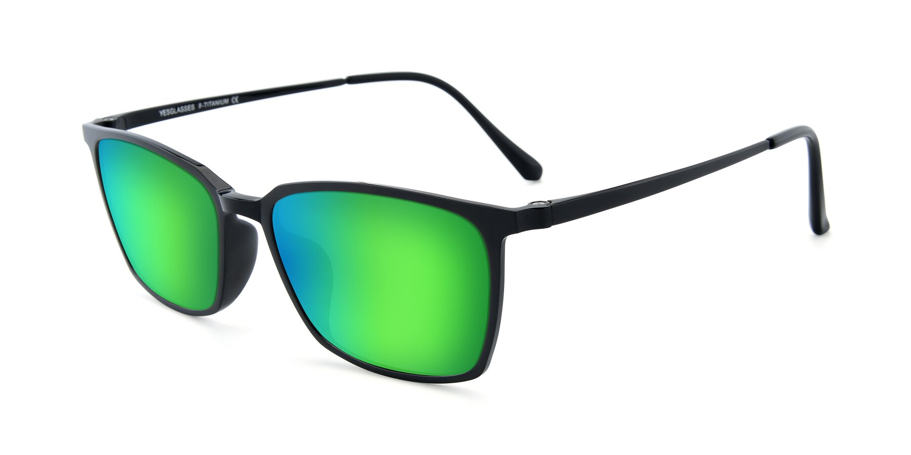 Angle of XC-5009 in Black with Green Mirrored Lenses