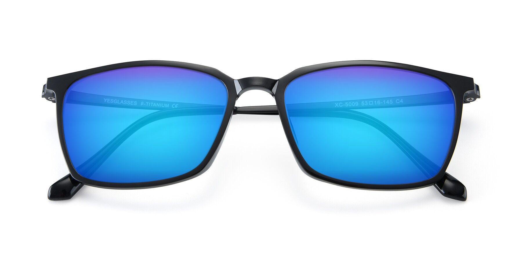 Folded Front of XC-5009 in Black with Blue Mirrored Lenses