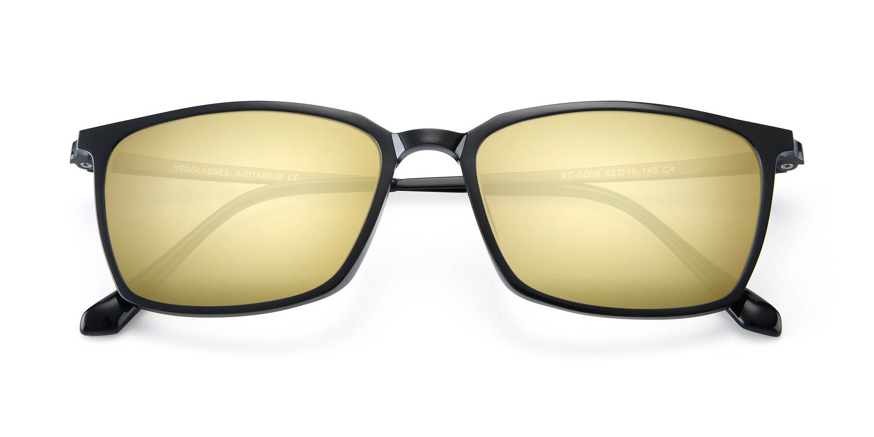 Folded Front of XC-5009 in Black with Gold Mirrored Lenses