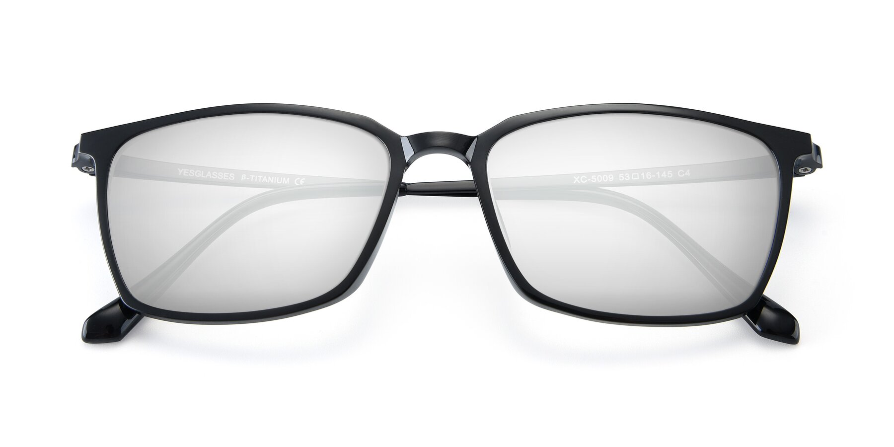 Folded Front of XC-5009 in Black with Silver Mirrored Lenses