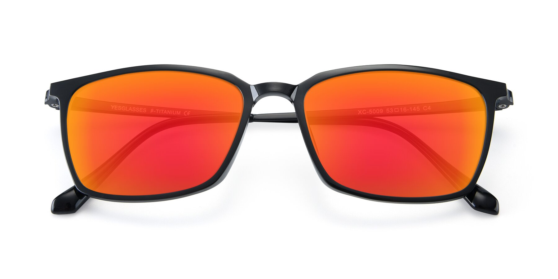 Folded Front of XC-5009 in Black with Red Gold Mirrored Lenses