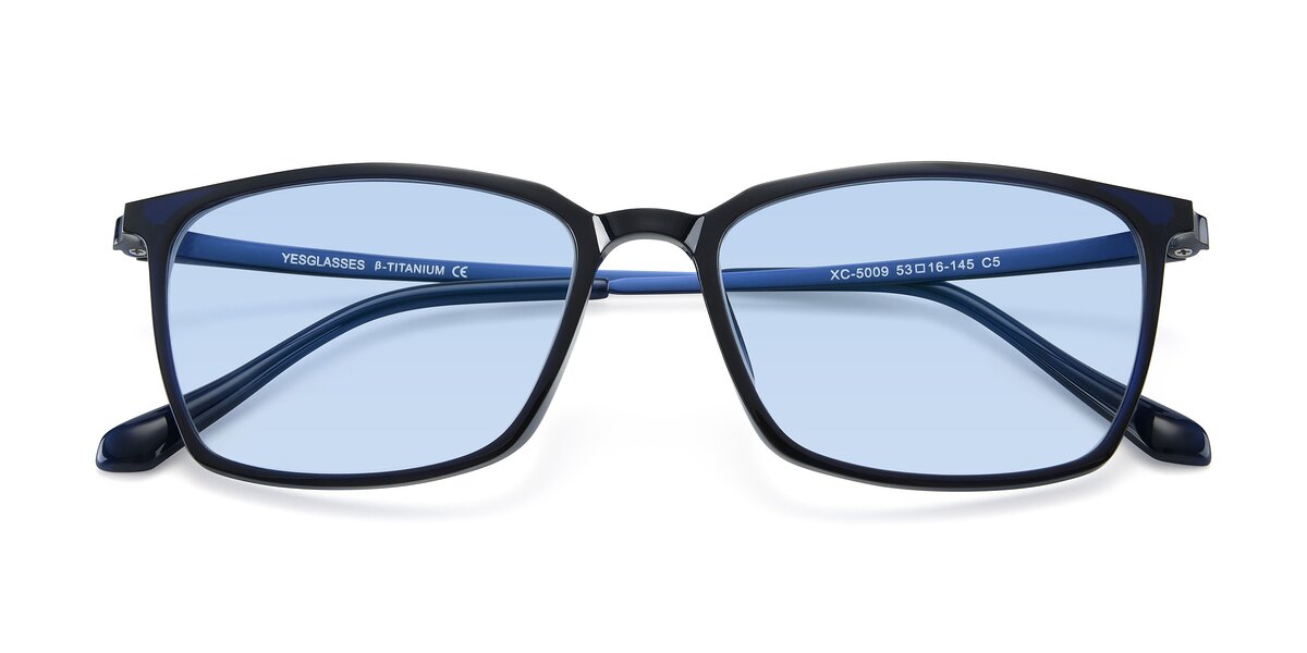 Blue GeekChic Low Bridge Fit Geometric Tinted Sunglasses with Light