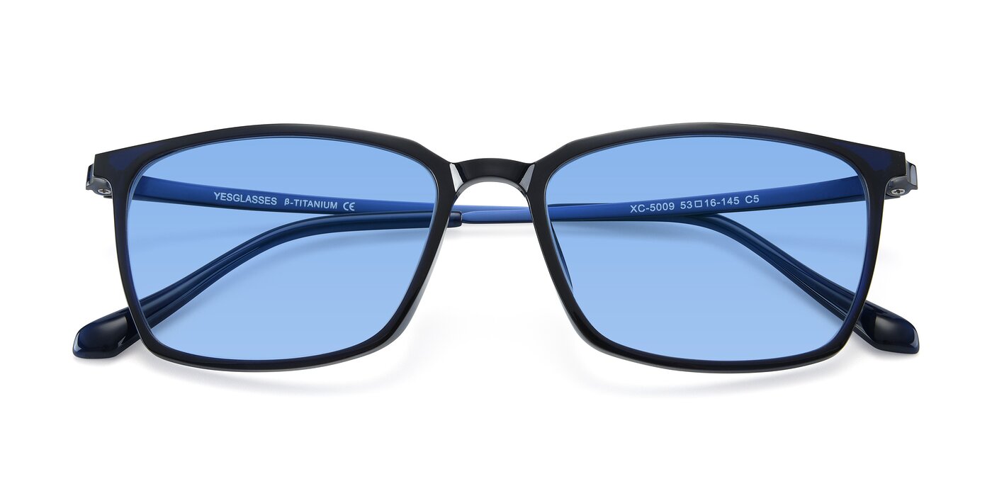 Blue Geek Chic Low Bridge Fit Geometric Tinted Sunglasses With Medium Blue Sunwear Lenses Xc 5009