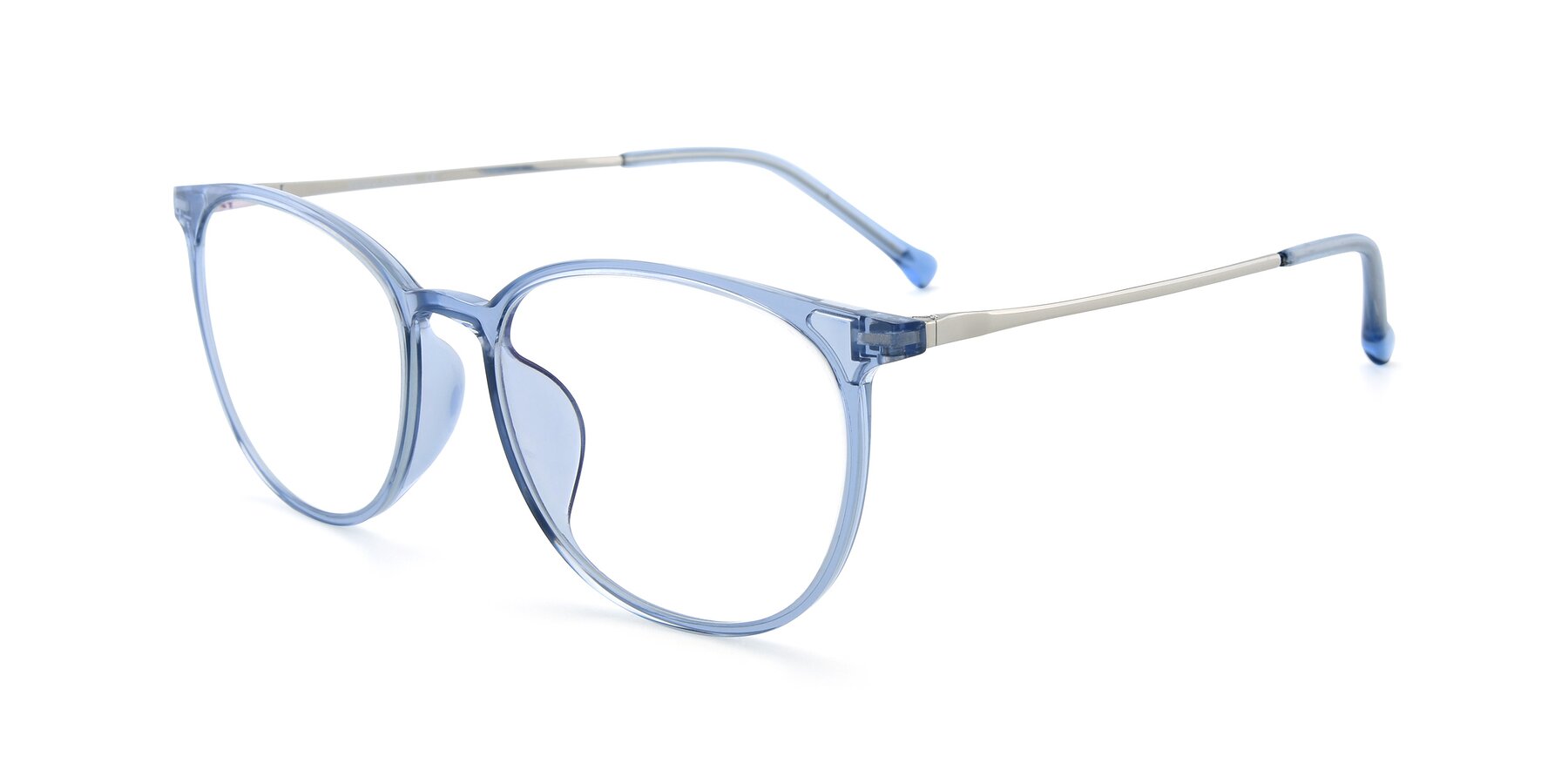 Angle of XC-6006 in Blue Amber-Silver with Clear Blue Light Blocking Lenses