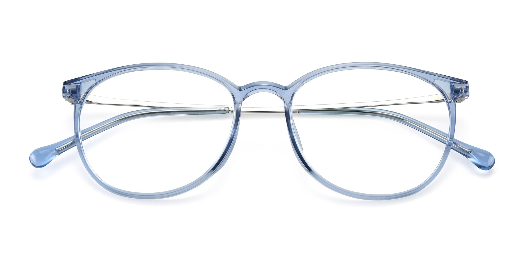 View of XC-6006 in Blue Amber-Silver with Clear Reading Eyeglass Lenses