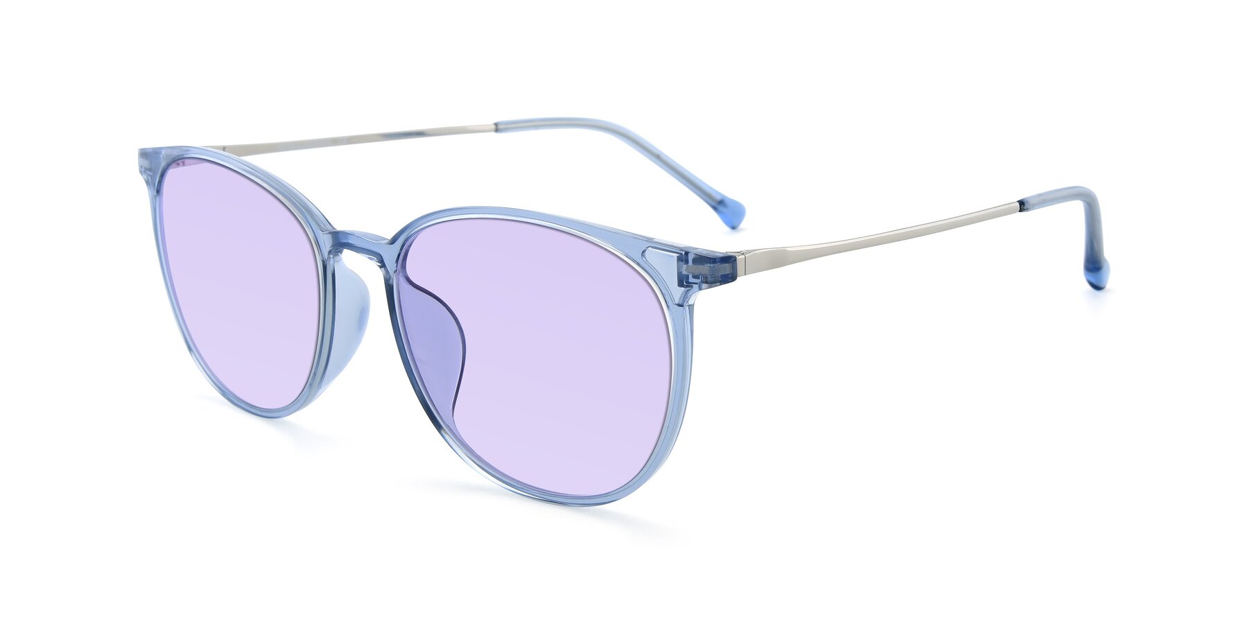 Angle of XC-6006 in Blue Amber-Silver with Light Purple Tinted Lenses