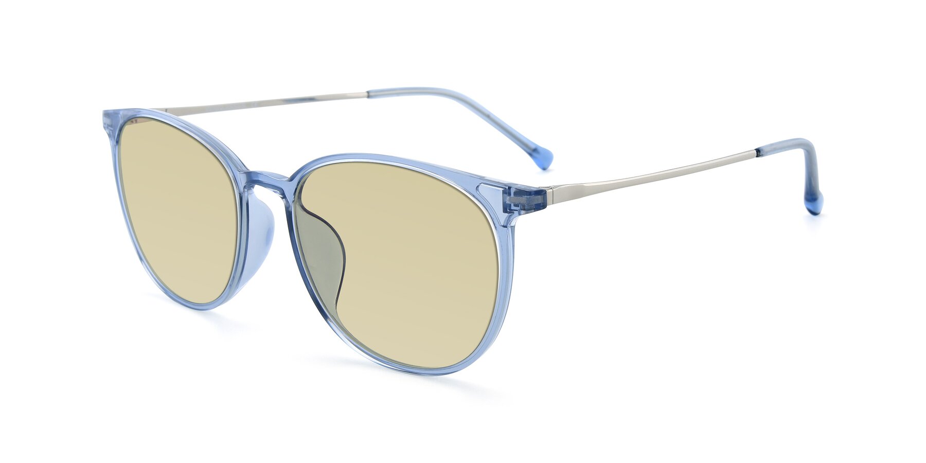 Angle of XC-6006 in Blue Amber-Silver with Light Champagne Tinted Lenses