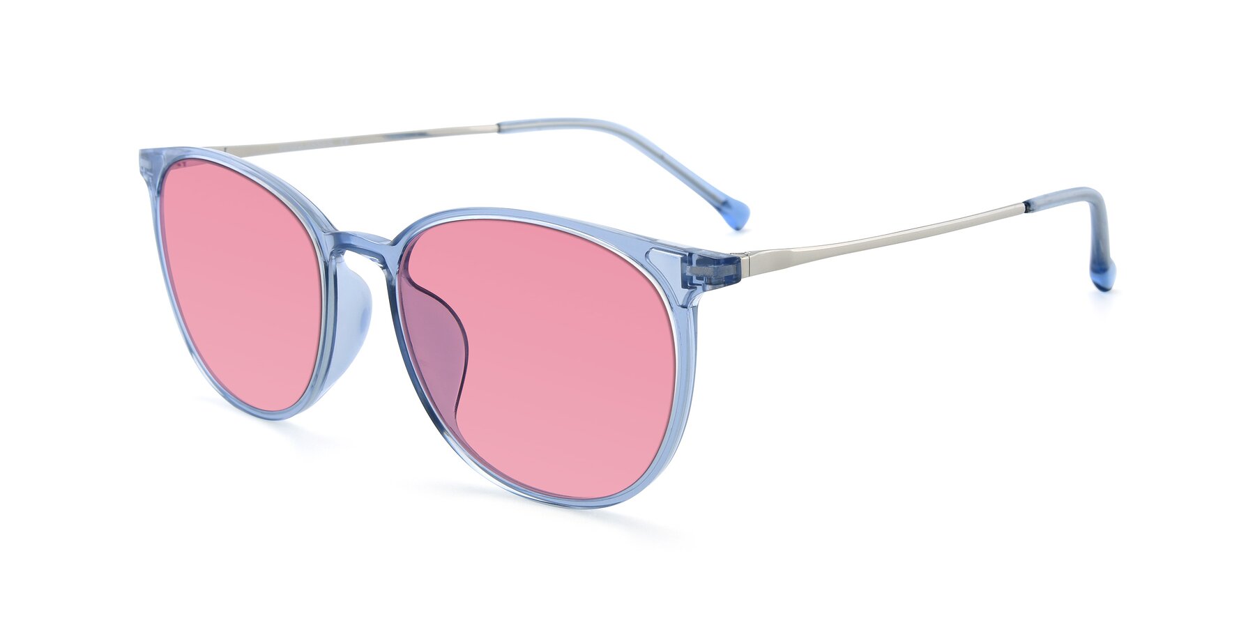 Angle of XC-6006 in Blue Amber-Silver with Pink Tinted Lenses