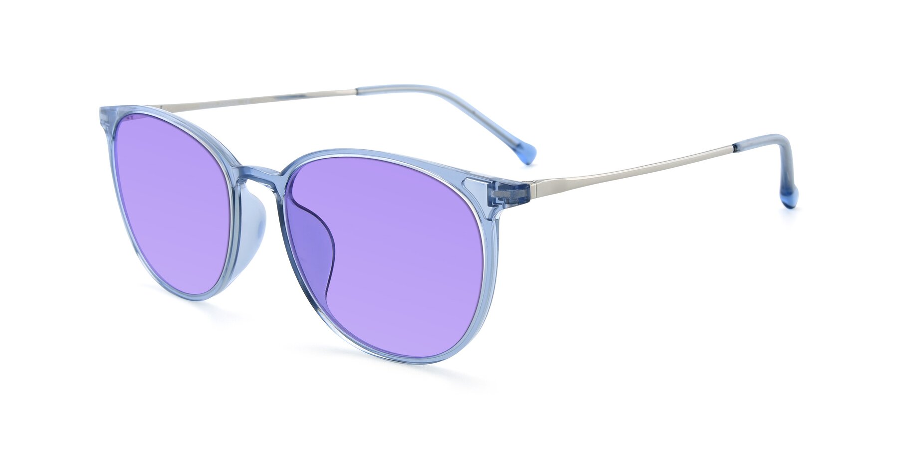 Angle of XC-6006 in Blue Amber-Silver with Medium Purple Tinted Lenses