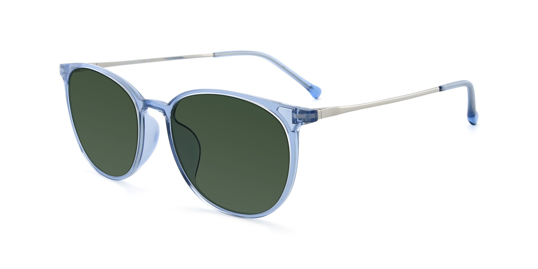 Angle of XC-6006 in Blue Amber-Silver with Green Tinted Lenses