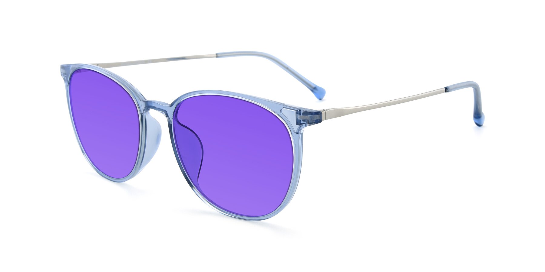 Angle of XC-6006 in Blue Amber-Silver with Purple Tinted Lenses