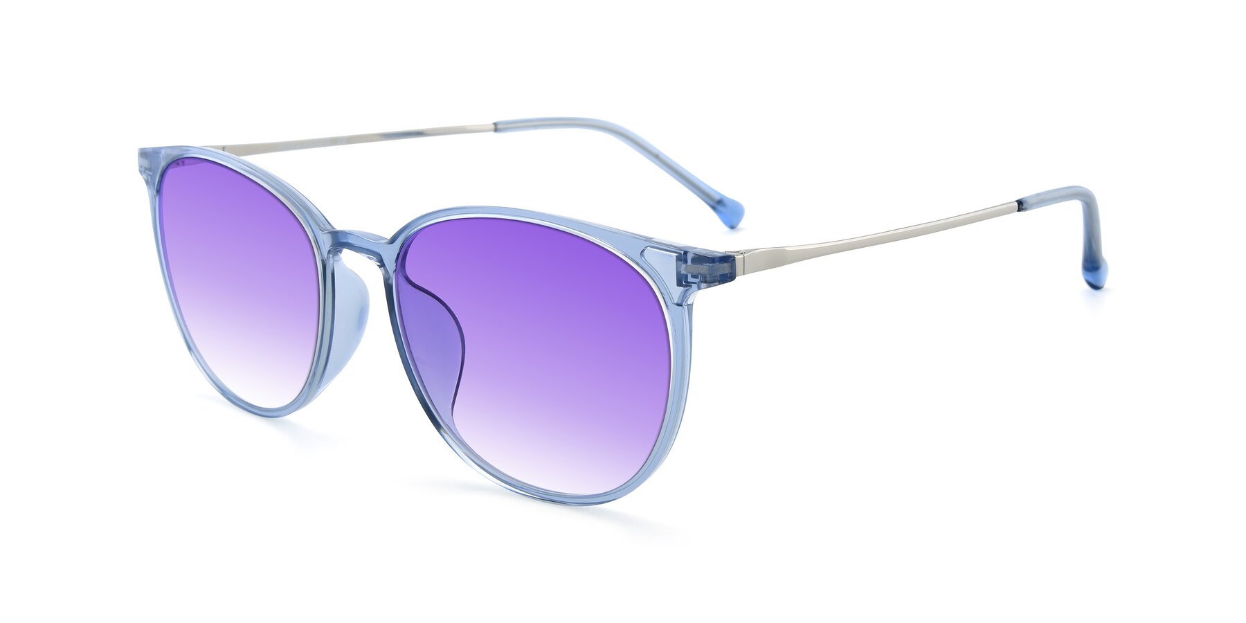 Angle of XC-6006 in Blue Amber-Silver with Purple Gradient Lenses