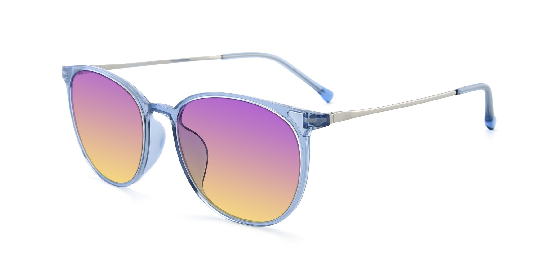 Angle of XC-6006 in Blue Amber-Silver with Purple / Yellow Gradient Lenses