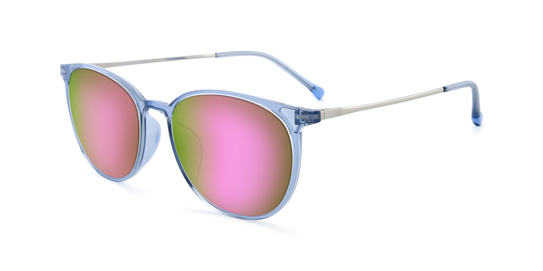 Angle of XC-6006 in Blue Amber-Silver with Pink Mirrored Lenses