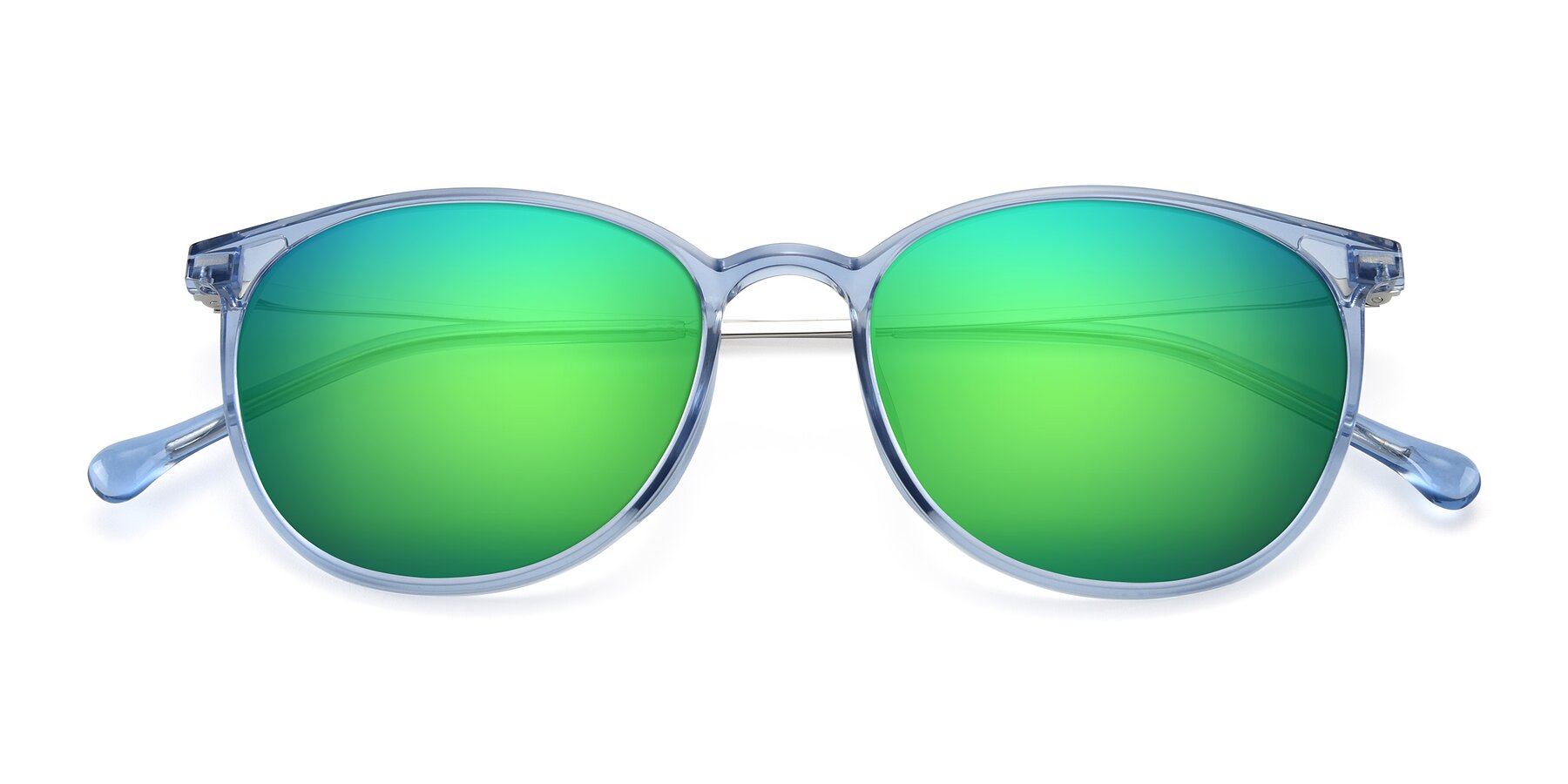 Folded Front of XC-6006 in Blue Amber-Silver with Green Mirrored Lenses